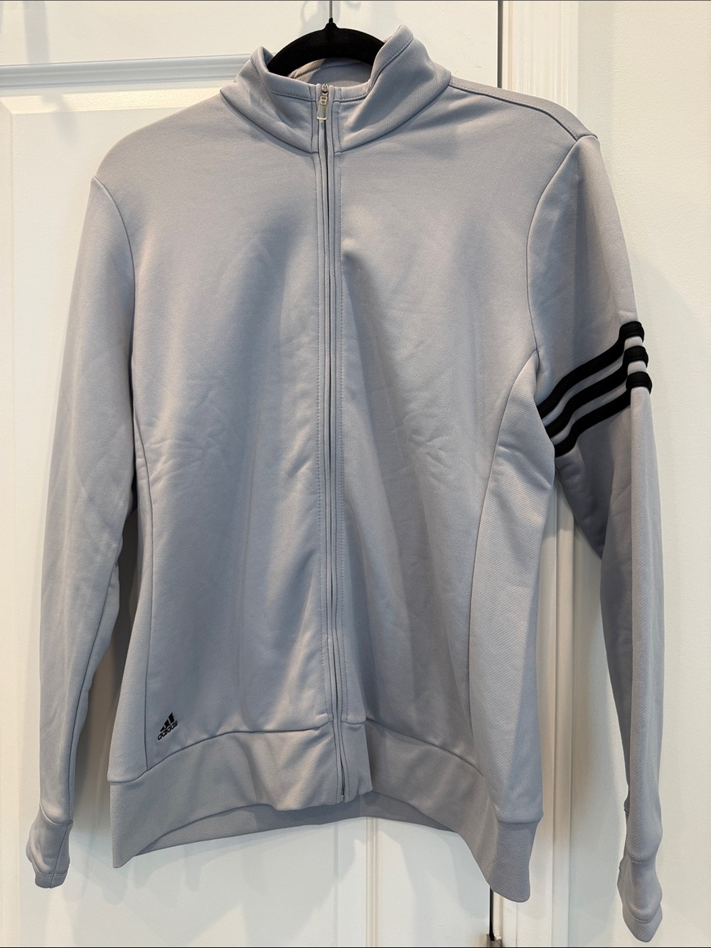 adidas Light Gray Kids Full-Zip Track Jacket with Black Sleeve Stripes